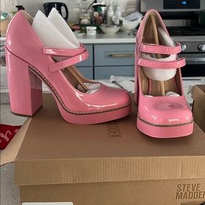 Steve Madden Glossy Pink Double-Strap Platform Pumps